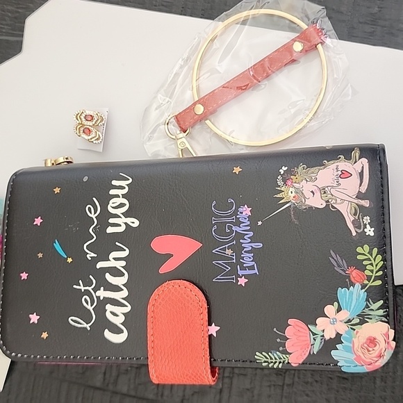 Nicole Lee Black Wallet with Colorful Floral Design and a Pair of Earrings - Picture 10 of 10